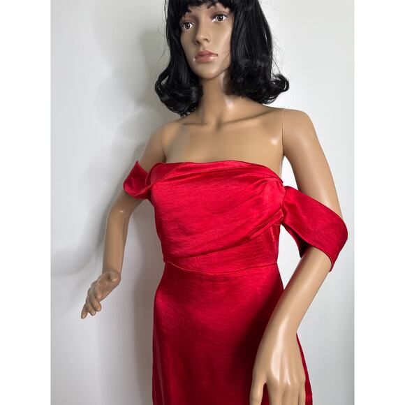 NWT Vesper London Red Off-Shoulder Drape Neck Bodycon Midi Dress Size XS - Picture 15 of 16